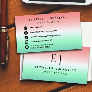 Carte De Visite Élégant rouge vert blanc dégradé Monogramme initia