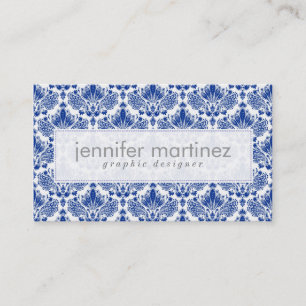 Carte De Visite Elégant Royal Bleu Et Blanc Damas & Fils