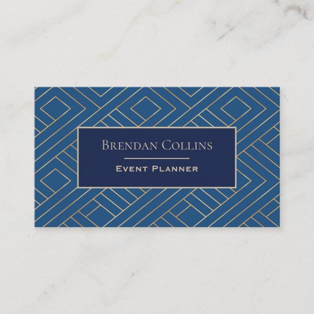Carte De Visite Elégant Royal Blue Gold Abstrait géométrique (Devant)