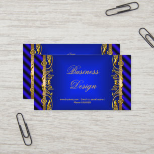 Carte De Visite Élégant Royal Blue Gold Floral Ripple