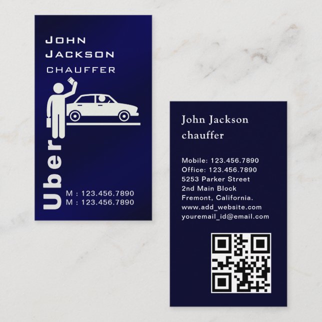 Carte De Visite Elégant Royal Blue moderne code QR Chauffeur (Devant / Derrière)