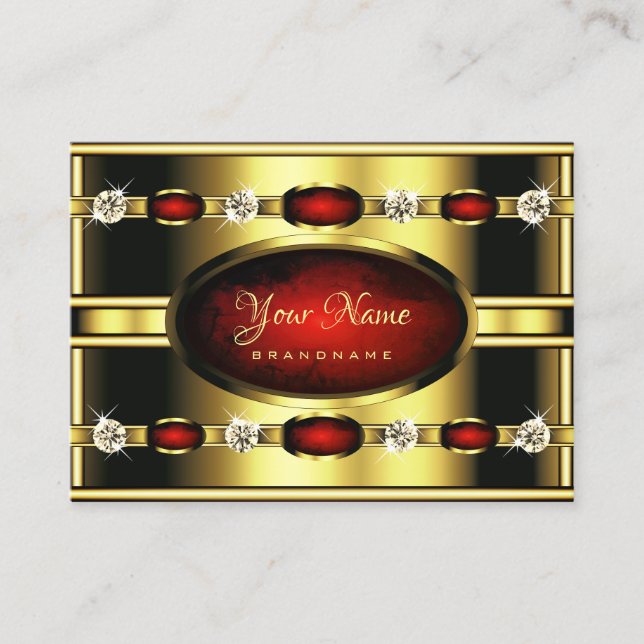 Carte De Visite Elégant Royal Gold et marbre rouge avec diamants (Devant)