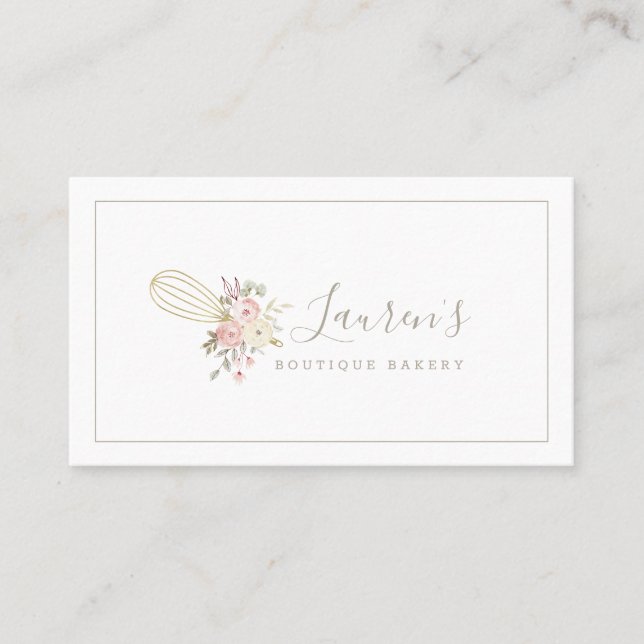 Carte De Visite Élégant Rustique Floral Home Boulangerie Logo (Devant)