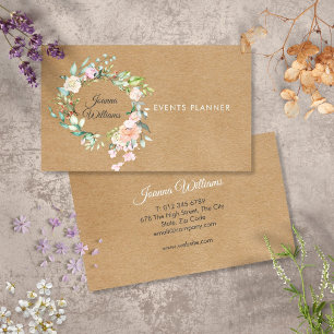 Carte De Visite Elégant Rustique Kraft Boho Rose Garland Floral