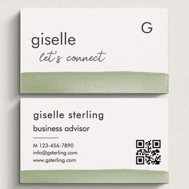 Carte De Visite Elégant Sage Green Aquarelle QR Code (Créateur téléchargé)