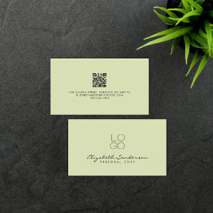 Carte De Visite Elegant Sage Green Luxury Script QR CODE 
