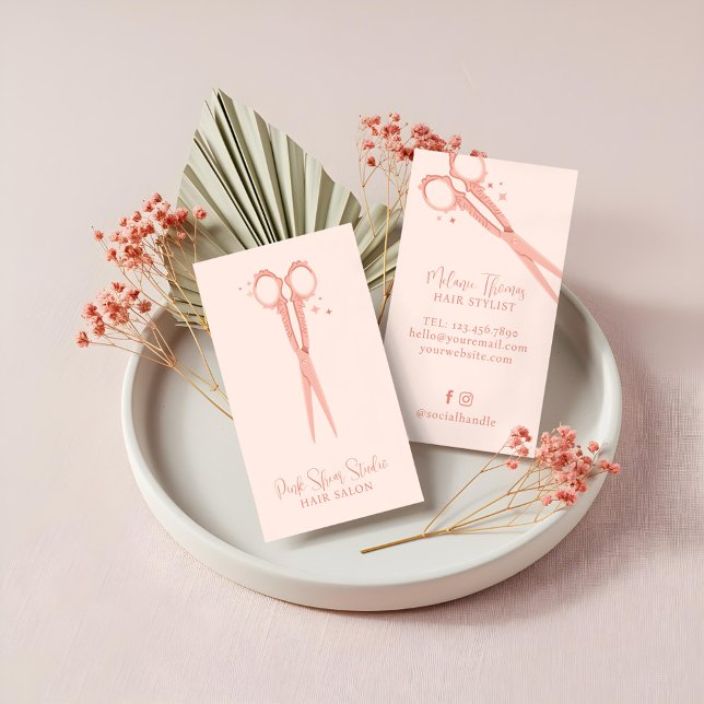 Carte De Visite Élégant Salon des Cheveux Rose Ciseaux Vintages (Stylish Pink Hair Salon Vintage Sparkle Scissors Business Card)