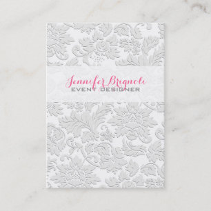 Carte De Visite Élégant Satin Blanc Floral Damas Embossé Effet