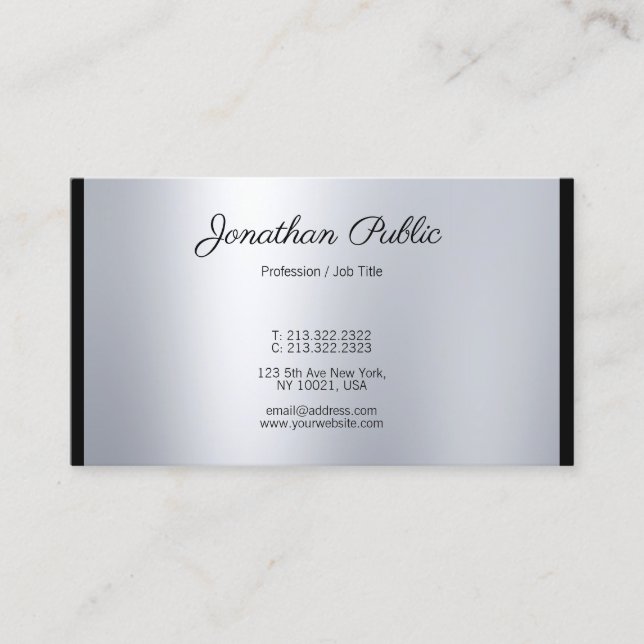 Carte De Visite Élégant script de calligraphie moderne argent grac (Devant)