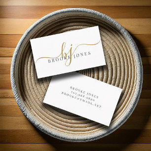 Carte De Visite Élégant Script Gold Monogramme Initiales Nom