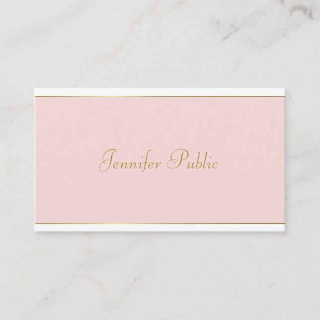 Carte De Visite Élégant script main Blush Pink Gold Chic Modèle (Devant)