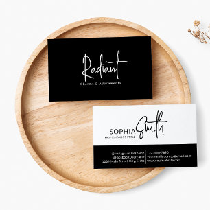 Carte De Visite Élégant Script minimaliste noir et blanc élégant