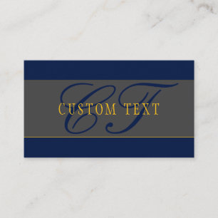 Carte De Visite Élégant Script Monogram Dark Navy Blue Grey & Gold