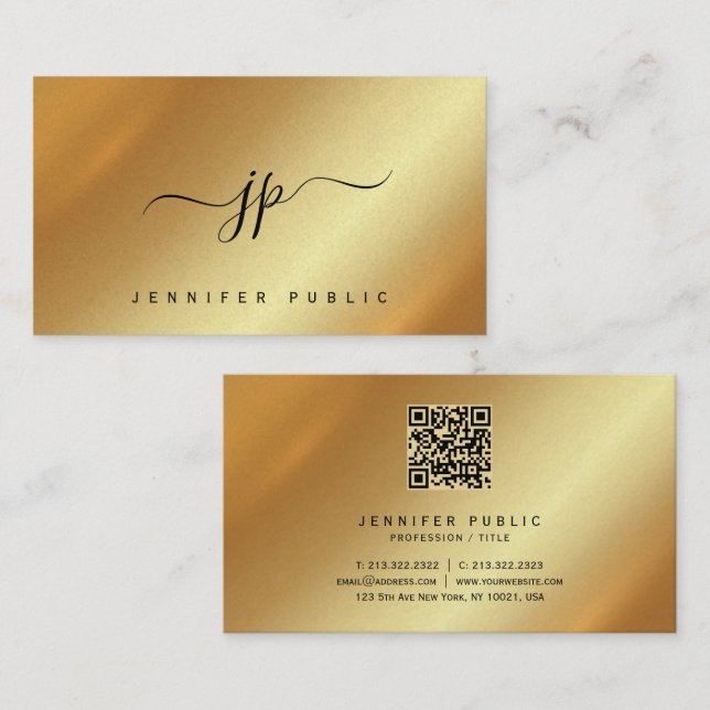 Carte De Visite Elegant Script Monogram Gold Premium Pearl Paper (Devant / Derrière)