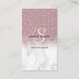Carte De Visite  Elegant Script Monogram Marble Rose Gold Glitter