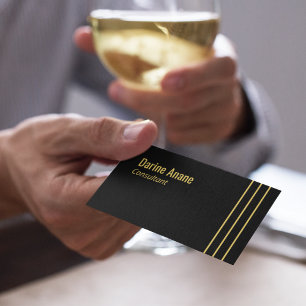 Carte De Visite Élégant script professionnel en or et noir rayé