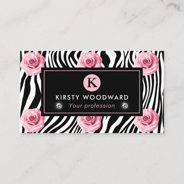 Carte De Visite Élégant Shabby Chic Rose rose et noir Motif (Devant)