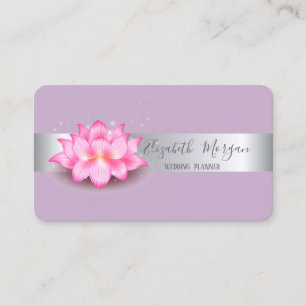 Carte De Visite Elégant Silver Stripe Lotus Purple