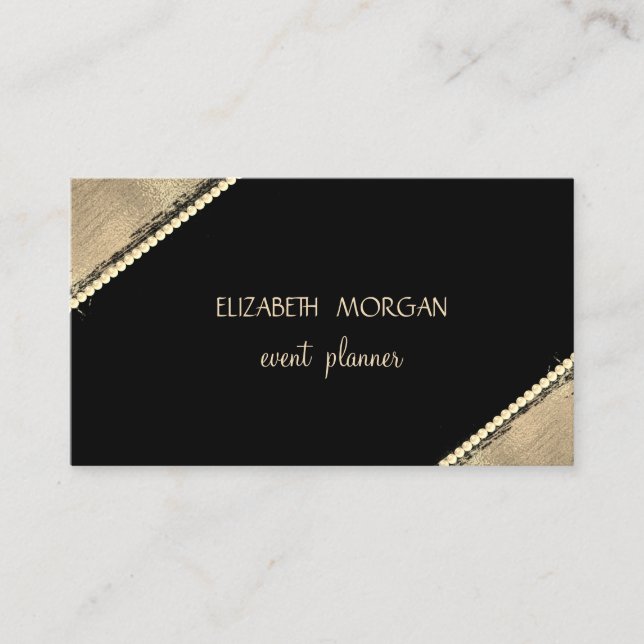 Carte De Visite Elégant Simple Faux Gold, Noir, Perles (Devant)