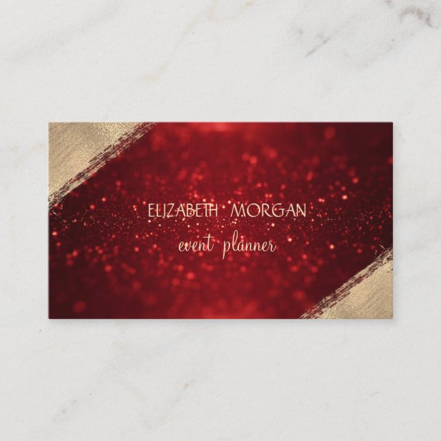 Carte De Visite Elégant Simple Faux Gold, Red Parties scintillant  (Devant)