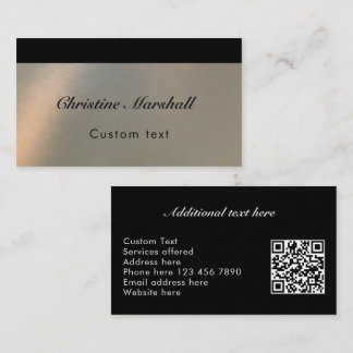 Carte De Visite Elegant Simple Modern Faux Brushed Metal QR Code