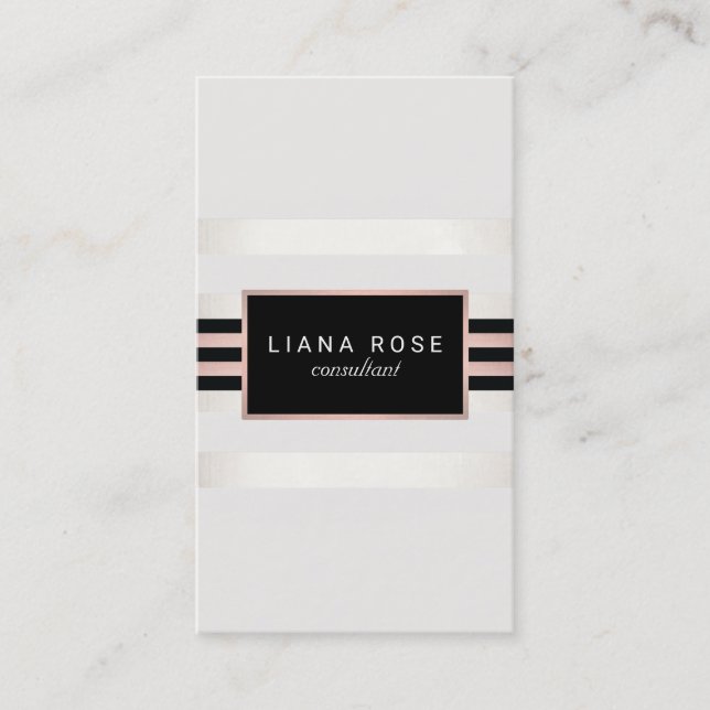 Carte De Visite Élégant simple Rose Gold Stripes Plaque noire (Devant)