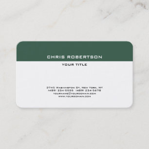 Carte De Visite Élégant Simple Vert Blanc Minimaliste Plat