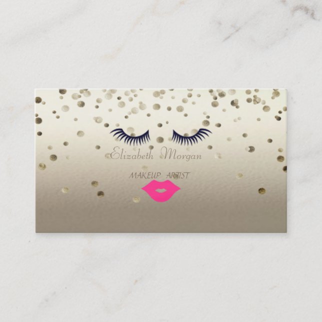Carte De Visite Élégant Sophistiqué, Confetti, Lèvres, Lashes (Devant)