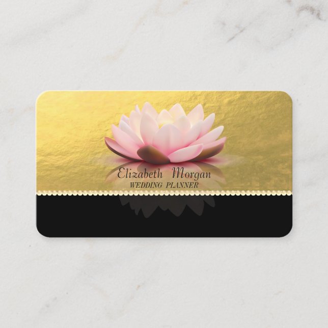 Carte De Visite Elégant Sophistiqué, Faux Gold, Perles, Lotus (Devant)