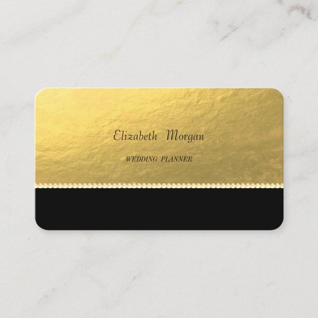 Carte De Visite Elégant Sophistiqué, Faux Gold, Perles, Noir (Devant)