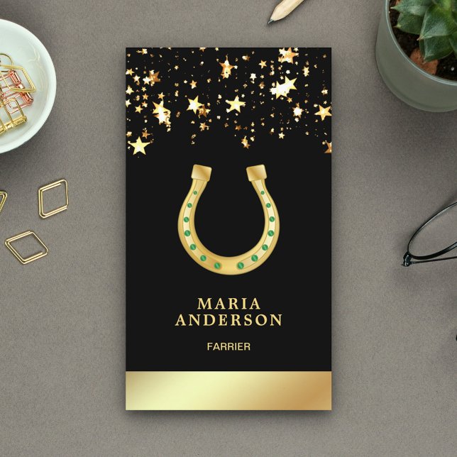 Carte De Visite Elégant Stars Confetti Faux Gold Foil Horseshoe (Créateur téléchargé)
