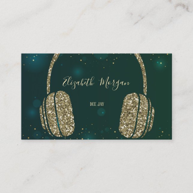 Carte De Visite Élégant Stars Green Parties scintillant casque DJ (Devant)