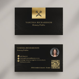 Carte De Visite Élégant stylo croix noir et or Notaire QR