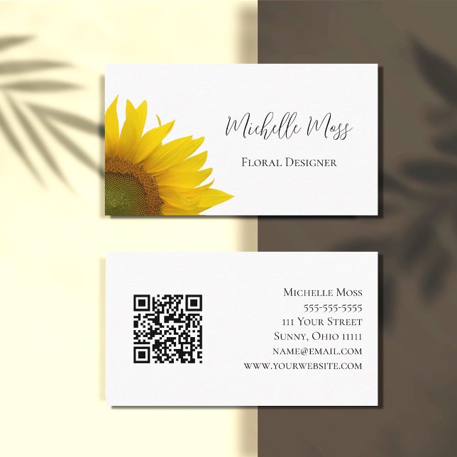 Carte De Visite Elégant Sunflower QR code Floral (Créateur téléchargé)