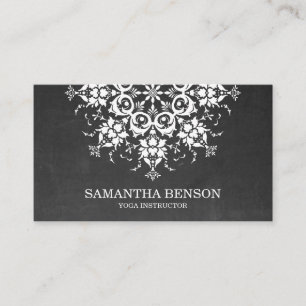 Carte De Visite Élégant tableau noir Chalet Fleur Logo Yoga