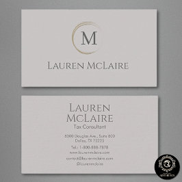 Carte De Visite Elegant Taupe Gray Circle Monogram Business Card