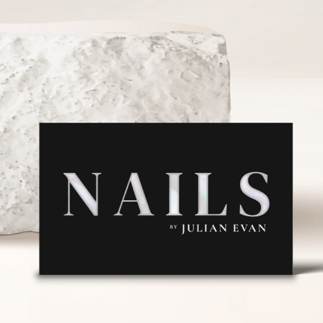 Carte De Visite Élégant technicien en ongle holographique noir (Créateur téléchargé)