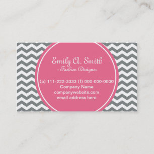 Carte De Visite Elégant, tendance, gris cinglé, rose chevron blanc