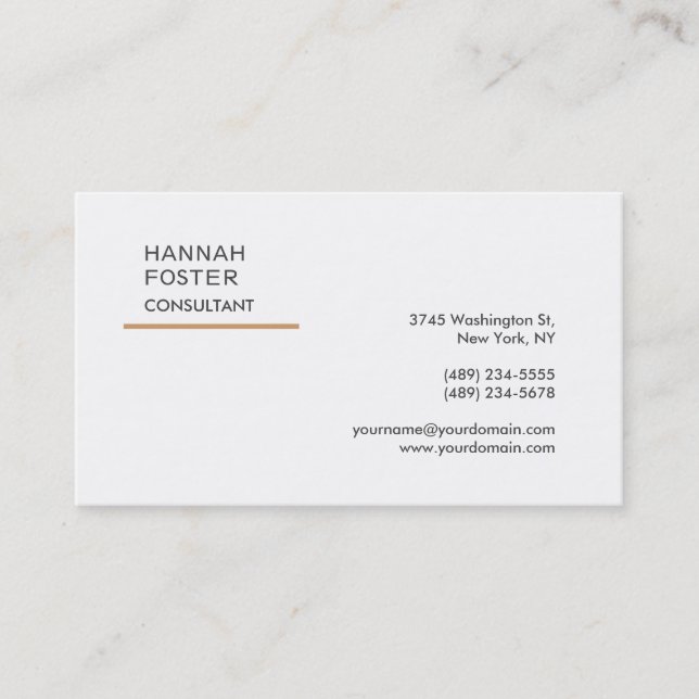 Carte De Visite Elégant Tendance Plain Blanc Consultant Manager (Devant)