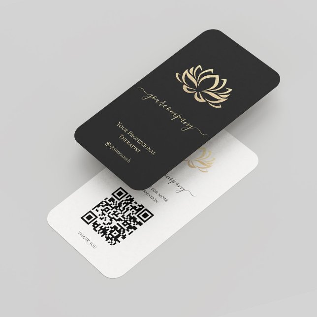 Carte De Visite Élégant thérapeute Faux Gold Lotus Wellness Spa (Elegant Therapist Black Gold Lotus Wellness Spa Business Card
)
