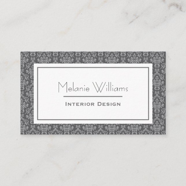 Carte De Visite Elégant tissu gris Damas texture look (Devant)