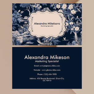 Carte De Visite Elégant Toile Bleue De Jouy