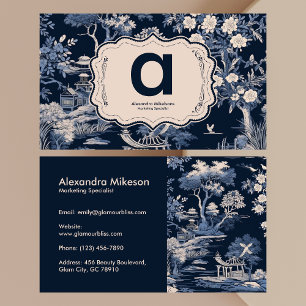 Carte De Visite Elégant Toile Bleue De Jouy