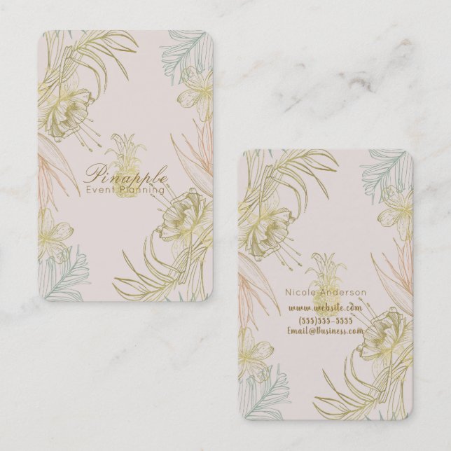 Carte De Visite Élégant Tropical Botanique Floral Or Blush Chic (Devant / Derrière)
