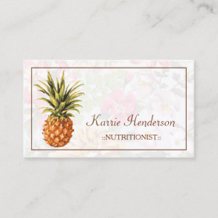 Carte De Visite Élégant Tropical Floral et ananas nutritionniste