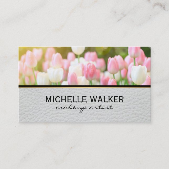 Carte De Visite Elegant Tulip Flower | Florist | Leather (Devant)
