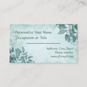 Carte De Visite Elégant Turquoise Bleu Foliage Nature Design éléga