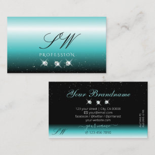 Carte De Visite Élégant Turquoise noir Ombre étincelant Diamants M