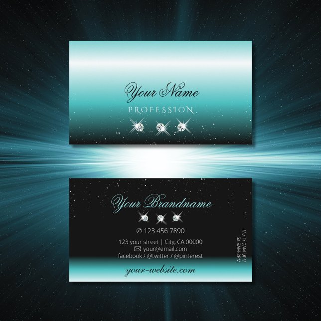 Carte De Visite Élégant Turquoise noir Ombre Sparkle Diamonds Élég (Créateur téléchargé)