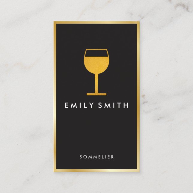 Carte De Visite Elégant Verre à vin Faux Gold Bordure (Devant)